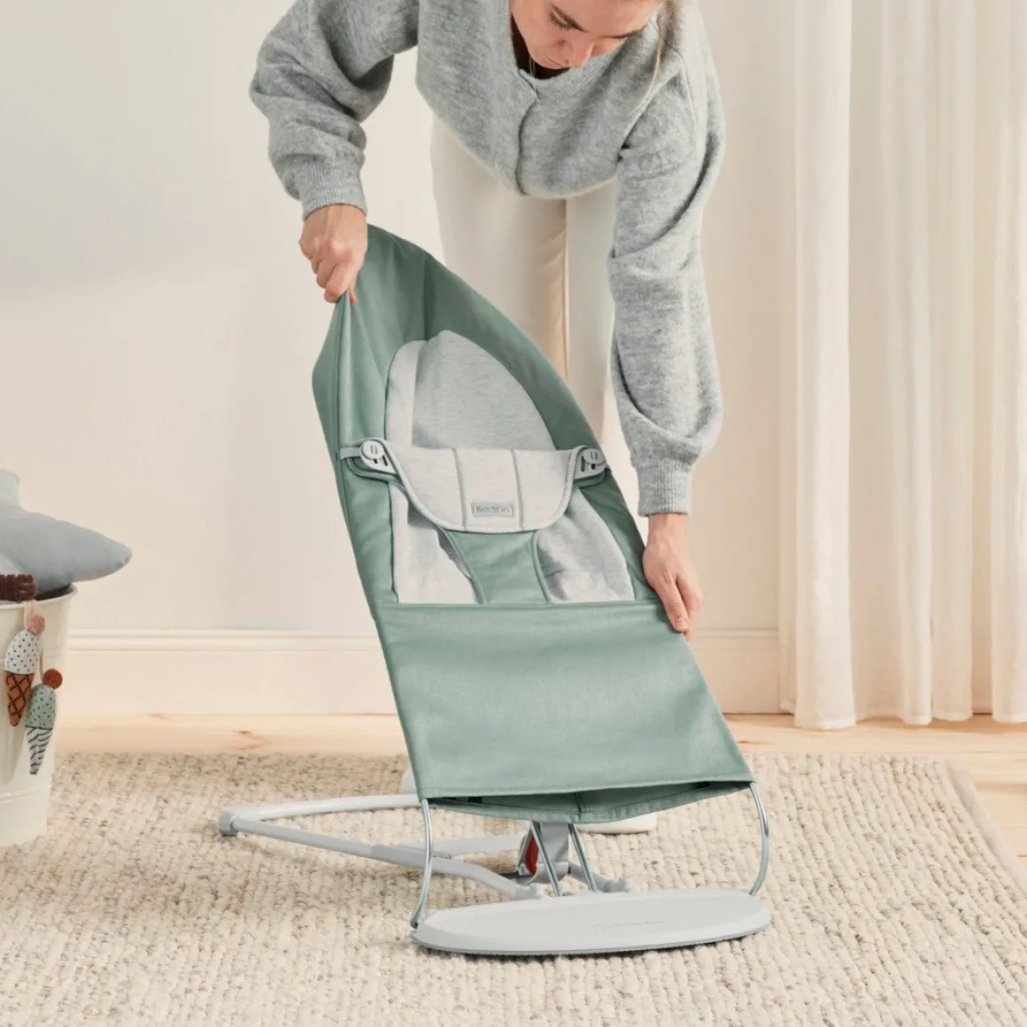 BabyBjörn Balance Soft Skråstol Woven Jersey, Grøn/Grå