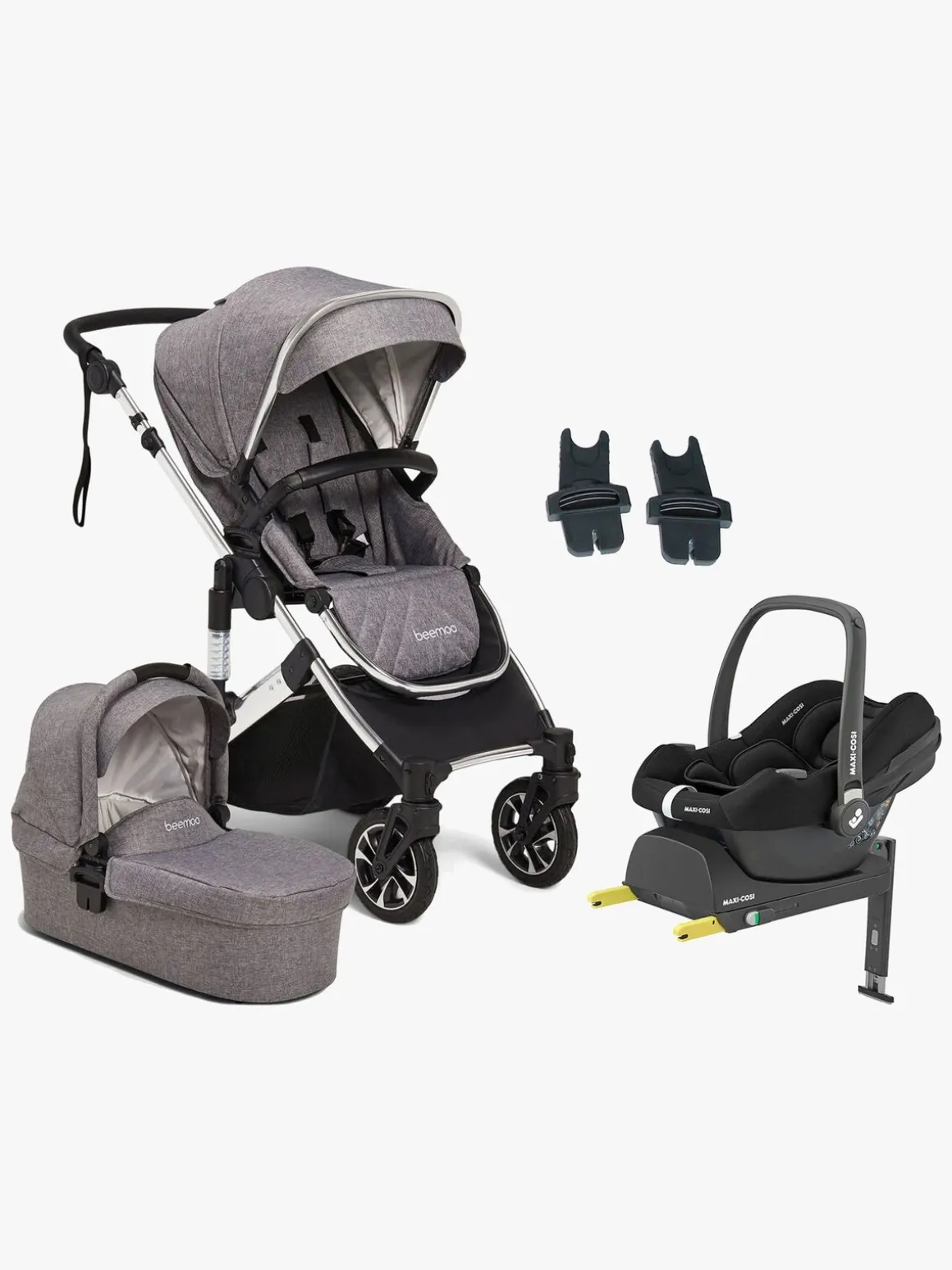 Beemoo Maxi 4 Duovogn inkl. Maxi-Cosi CabrioFix i-Size Autostol Baby & Base, Grey/Silver