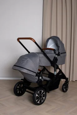 Beemoo Maxi 4 Twin Søskendevogn inkl. Route i-Size Autostol Baby, Grey/Mineral Grey