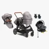Beemoo Maxi 4 Twin Søskendevogn inkl. Ekstra Søskendesæde & Route i-Size Autostol Baby & ISOFIX Base, Grey/Mineral Grey