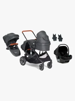 Beemoo Maxi 4 Twin Søskendevogn inkl. Ekstra Søskendesæde & Route i-Size Autostol Baby, Black/Black Stone