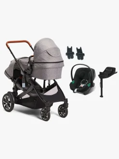 Beemoo Maxi 4 Twin Søskendevogn inkl. Cybex Aton B2 i-Size Autostol Baby & Base, Grey/Volcano Black