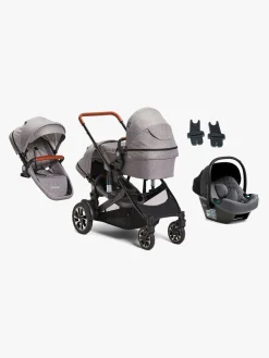 Beemoo Maxi 4 Twin Søskendevogn inkl. Ekstra Søskendesæde & Route i-Size Autostol Baby, Grey/Mineral Grey