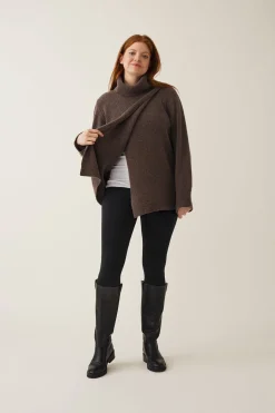 Boob Strikket Uld Tunika Turtleneck, Brun/grå melange