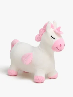 Cloudberry Castle Hoppedyr Enhjørning med Plysbetræk, Hvid