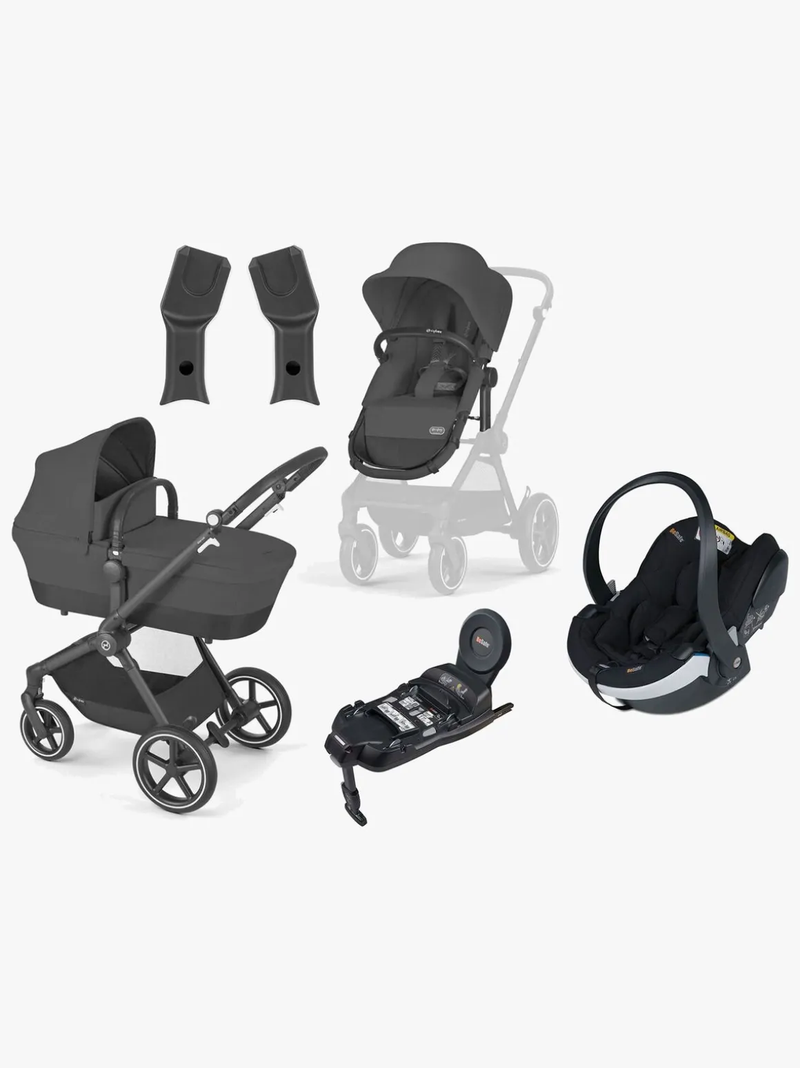 Cybex EOS Lux Duovogn inkl. BeSafe iZi Go Modular X2 i-Size Autostol Baby & Base, Black/Moon Black