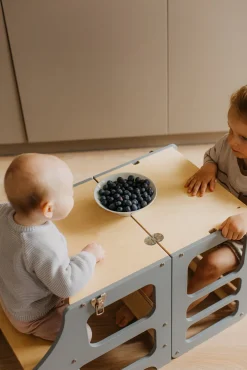 Duck Woodworks 3-i-1 Sammenklappeligt Læringstårn med Højstol, Grå