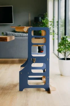 Duck Woodworks 3-i-1 Sammenklappeligt Læringstårn med Højstol, Blå