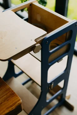 Duck Woodworks 3-i-1 Sammenklappeligt Læringstårn med Højstol, Blå