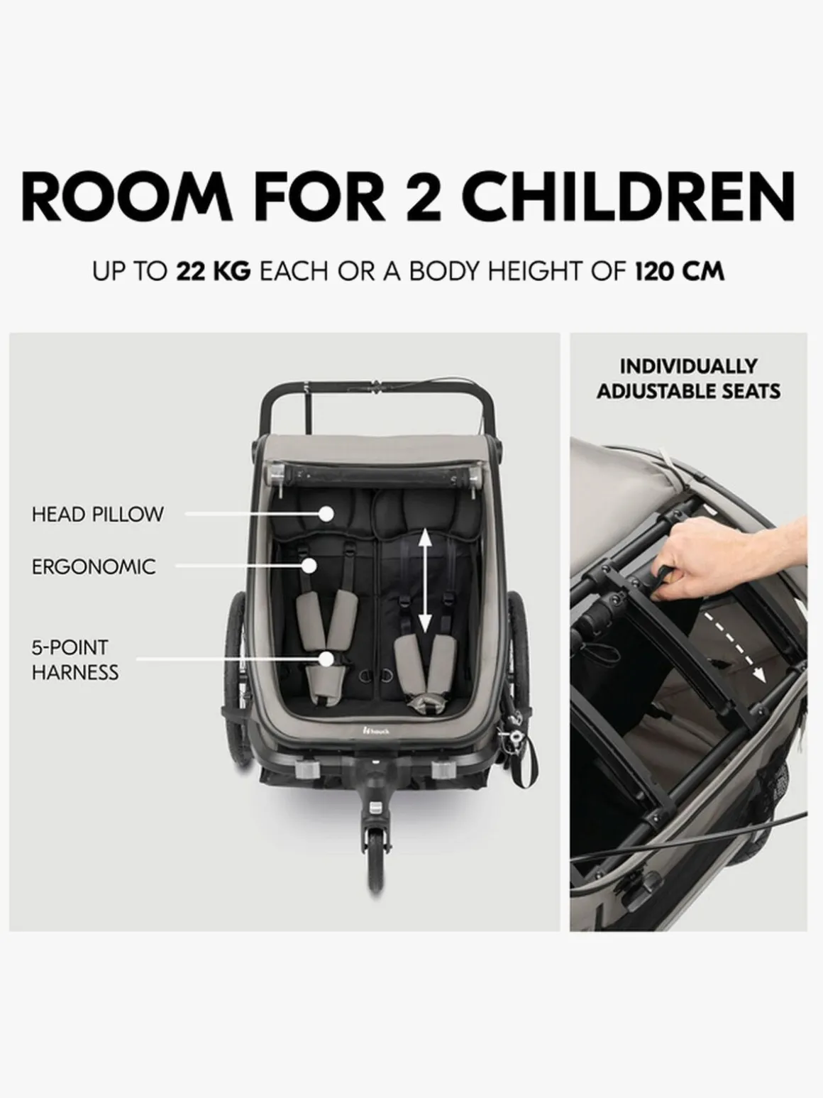 Hauck Bike N Walk Cykelanhænger, Light Grey