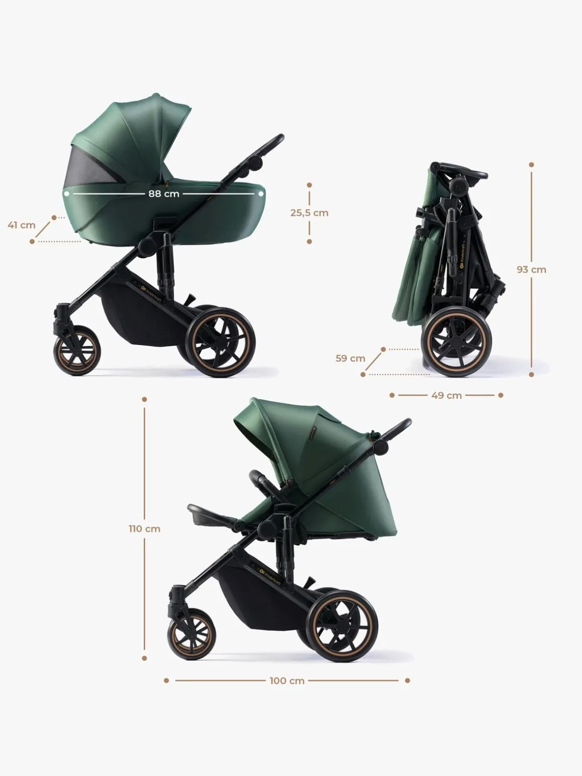 Kinderkraft Prime 2 2-in-1 Duovogn, Dark Green