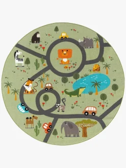 KMCarpets Play Animals Rund Gulvtæppe 120, Grøn