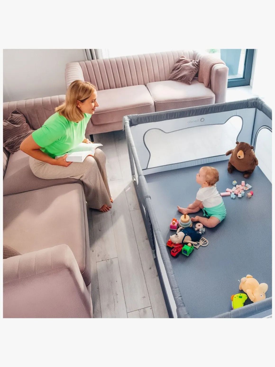 Lionelo WILLOW Kravlegård til Barn & Baby, Grey Concrete