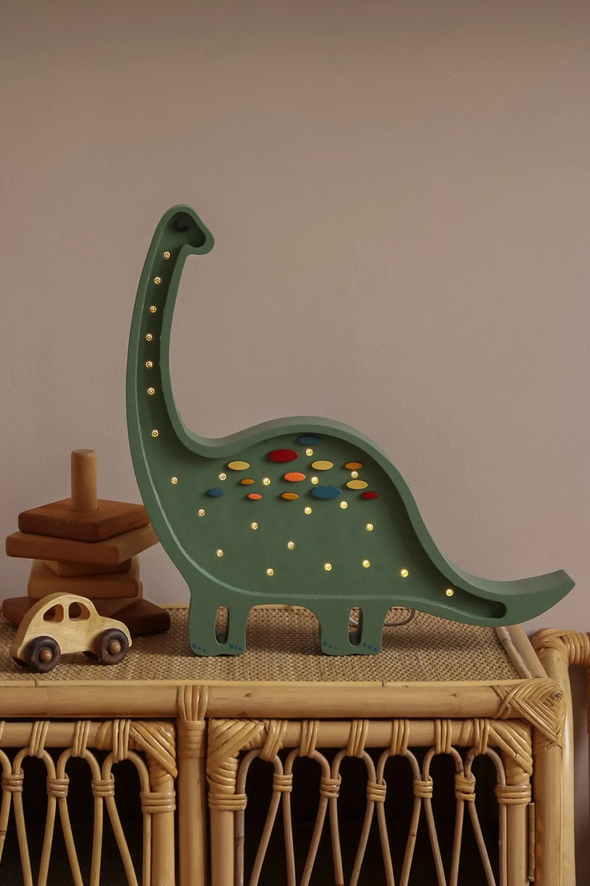 Little Lights Lampe Dinosaur, Konfetti/Grøn