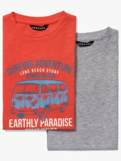 Luca & Lola Riccione T-Shirt 2-pak, Red/Grey Melange