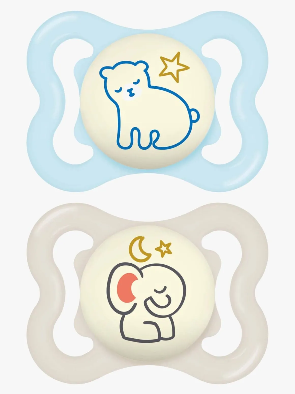 MAM Supreme Night Silikone Sut 0-6m 2-pak, Blå/Neutral