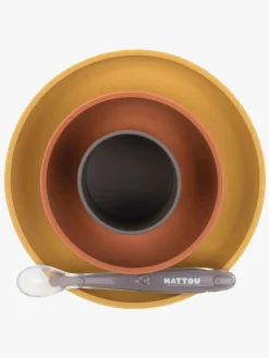 Nattou Soft Silicone Børneservice 4 dele, Sennep/Terracotta