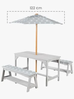 Roba Børn Picnicbord Set til 4 Deluxe med Parasol & Hynder, Grå