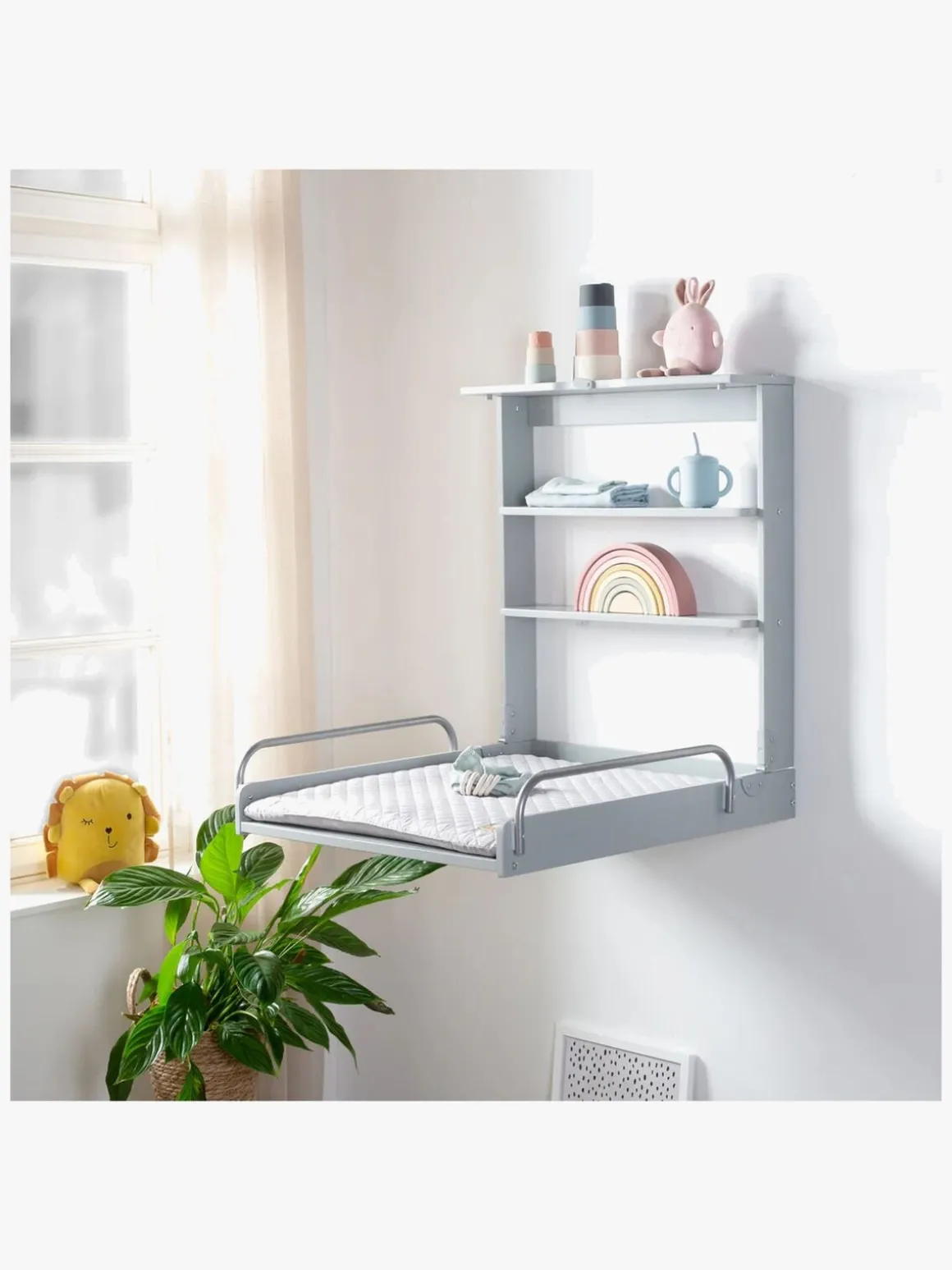 Roba Væghængt Puslebord & Puslepude, Taupe Lacquered/Silver Grey