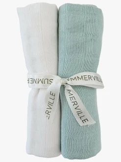 Summerville Organic Tæppe/ Stofble i Musselin 2-pak Øko, Ice Blue/White