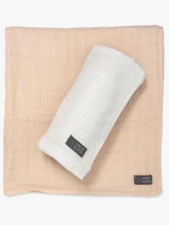 Vinter & Bloom Soft Grid + Muslin Tæppe 2-pak, Hvidt/Beige